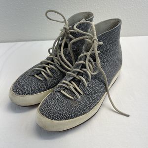 Feit Hand Sewn Suede Sneakers Shoes Speckled Blue Leather High Top